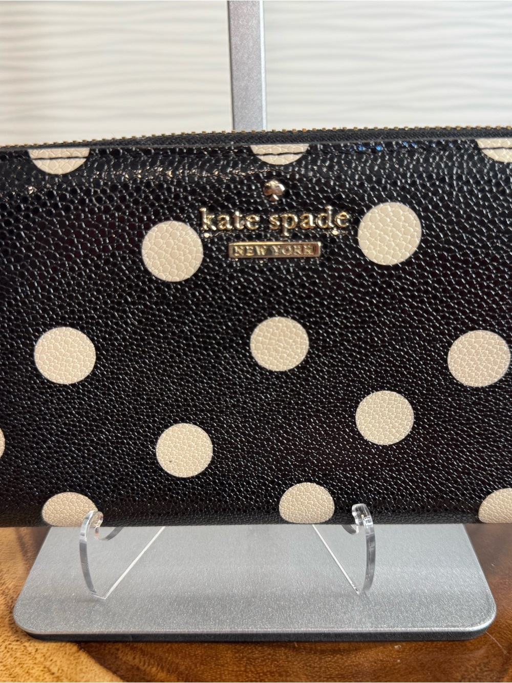 kate spade Black with Cream Polka Dot Zip Wallet